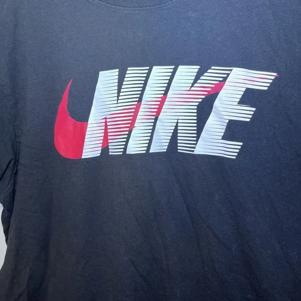 Nike‎ Dri Fit Swoosh Black Red Short Sleeve T Shirt Top Medium Athletic Sporty